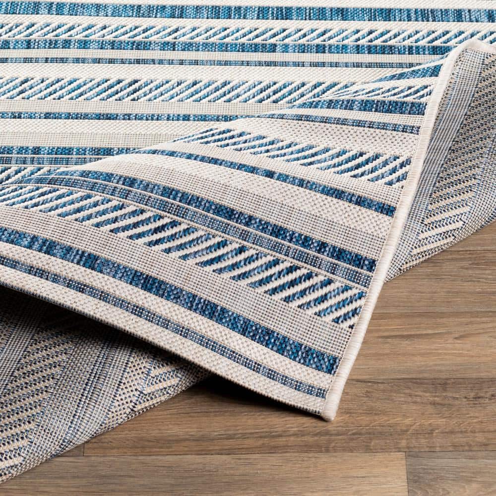 Denim Blue Round Stain-Resistant Synthetic Area Rug