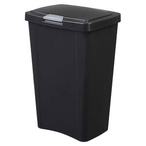 13 Gal. Black Touch-Top Wastebasket Plastic Household Trash Can with Titanium Latch (12-Pack)