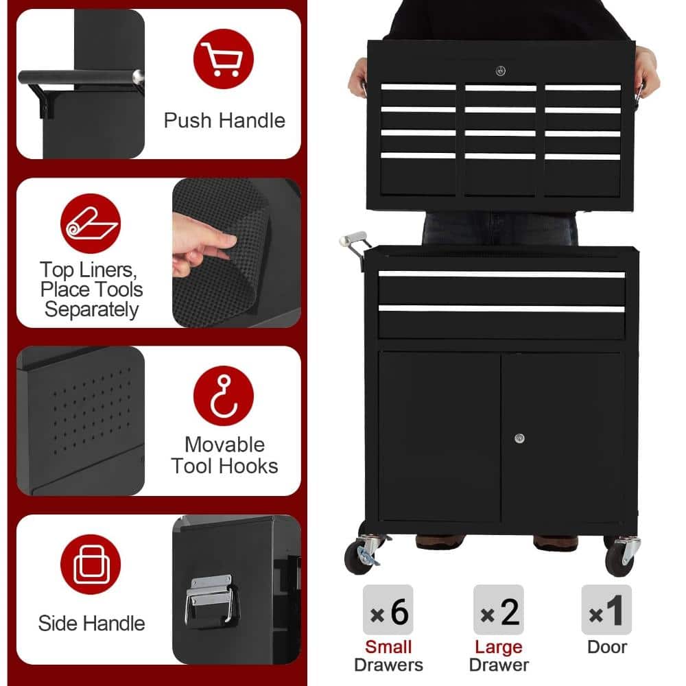 Black 24 in Cold Rolled Plate Steel 2-in-1 Detachable Lockable Rolling Tool Box with 8 Drawers price history on PriceWatchPro