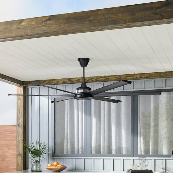 Mammoth 84 in. Smart Indoor/Outdoor Black Universal Mount Ceiling Fan with 12 in. Ext Tube Plus Remote and Phone App