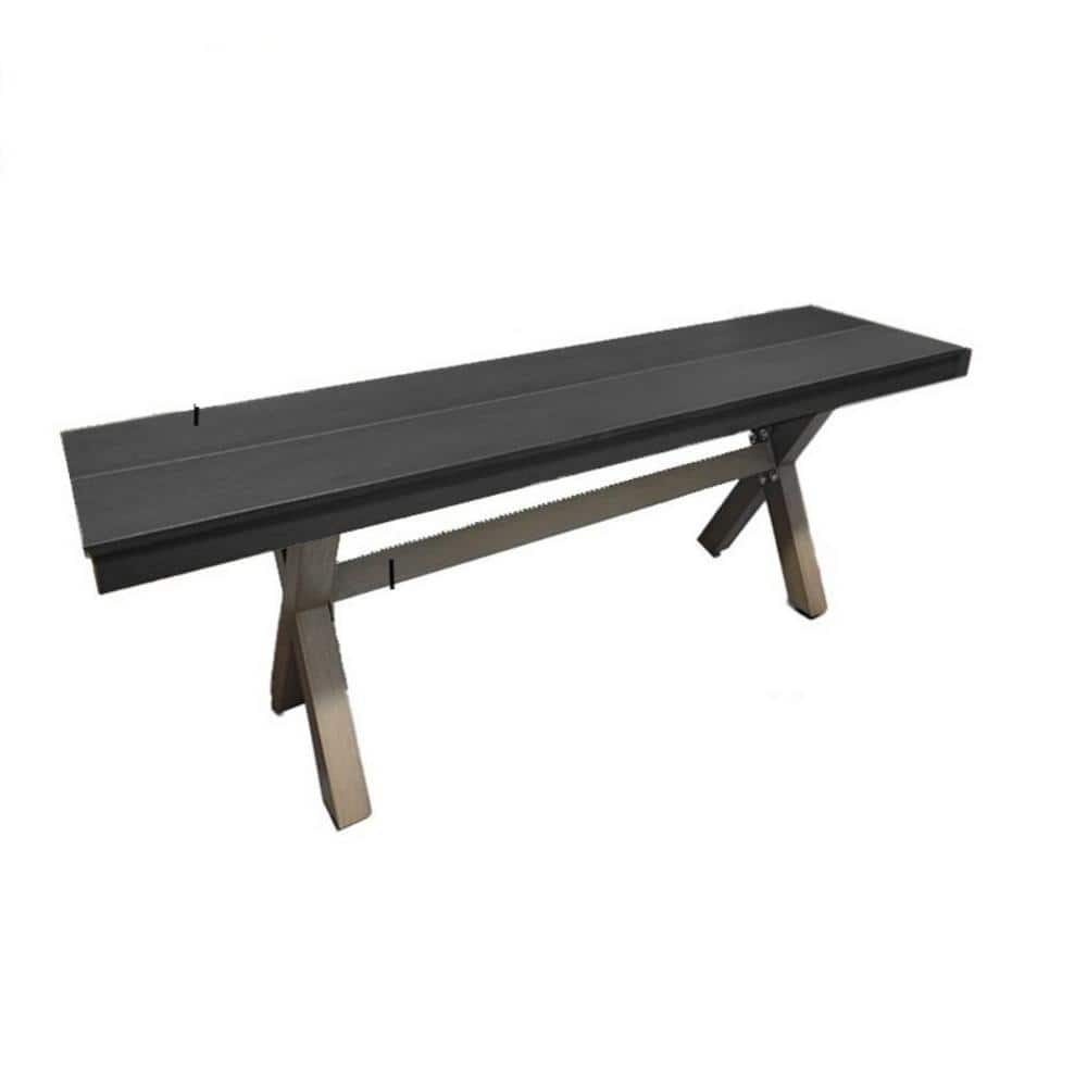 LUE BONA 60 in. Black Plastic Wood Aluminum Outdoor Patio Benches XLeg
