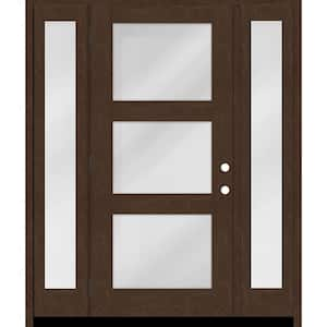 Regency 68 in. x 80 in. Modern 3-Lite Equal Clear Glass RHOS Hickory Mahogany Fiberglass Prehung Front Door DB 14 in. SL