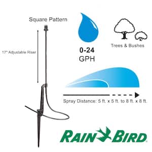 0-24 GPH Square Pattern (5 ft. x 5 ft. to 8 ft. x 8 ft.) Micro Spray on Adjustable Height Staked Riser