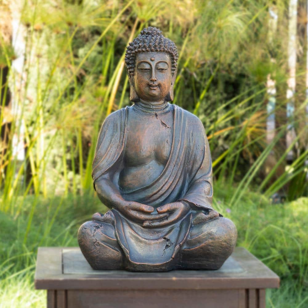 15" Aged Bronze Meditating Buddha Statue for Indoor/Outdoor Decor