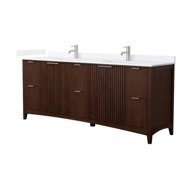Palmilla 84 in. Double Freestanding Dark Walnut Bath Vanity with White Quartz Top Assembled