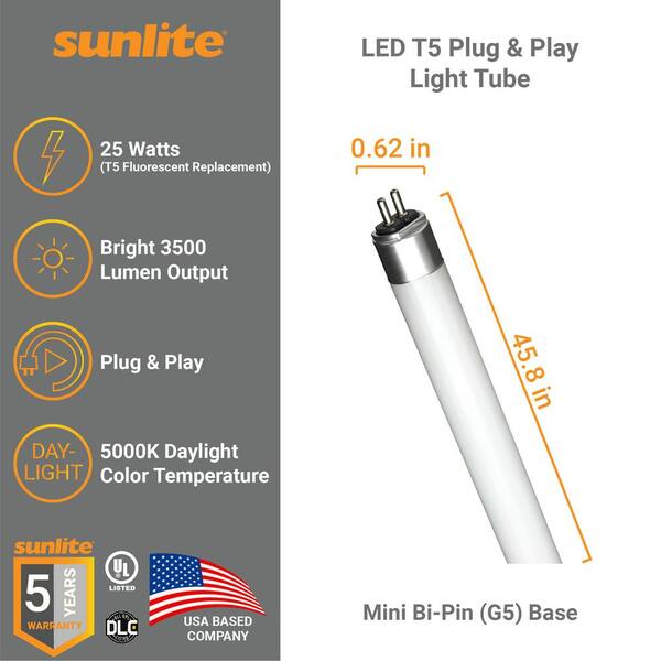 Sunlite 25-Watt 4 ft. Linear T5 Plug and Play Instant Start G5 Base LED Tube Light Bulb in Daylight 6500K (10-Pack)