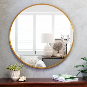 32 in. W x 32 in. H Classic Round Accent Mirror in Gold