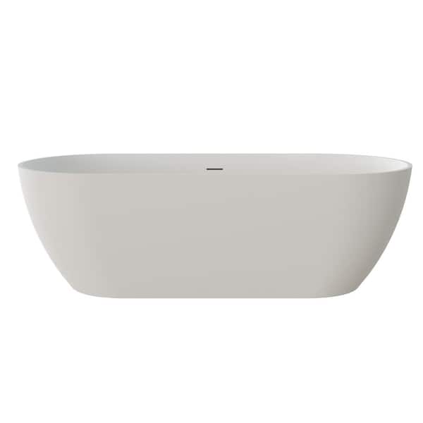 69 in. x 29.5 in. Solid Surface Freestanding Soaking Bathtub with Center Drain in Matte White