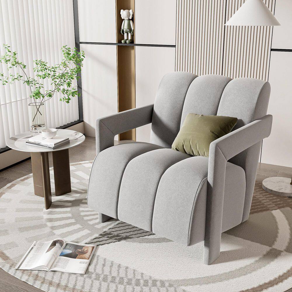 Gray 26.3 in. Modern Minimalist Armchair: L-Shaped Fabric Armrests, Solid Wood Frame for Living Room/Bedroom (Single) price history on PriceWatchPro