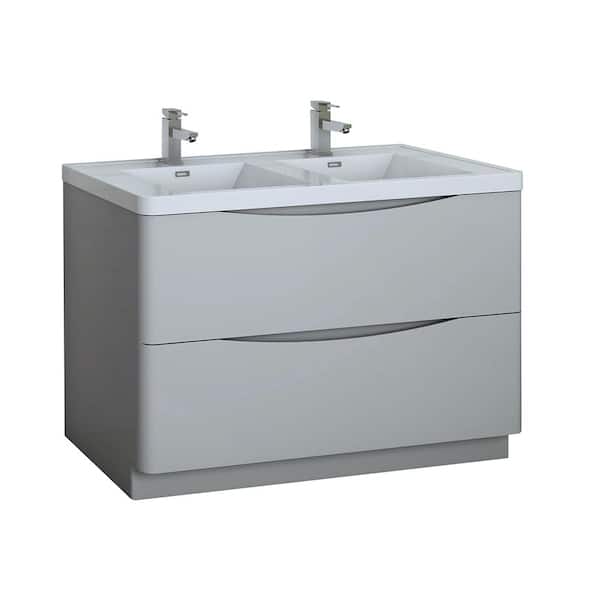 Fresca Tuscany 48 in. Modern Double Bath Vanity in Glossy Gray with Vanity Top in White with White Basin