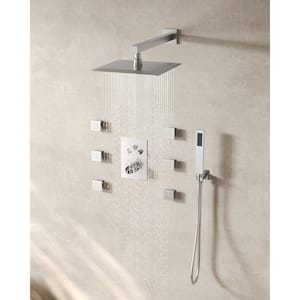 Luxury 3-Spray Patterns Thermostatic 12 in. Wall Mount Rainfall Dual Shower Heads with 6-Jet(Valve Included)