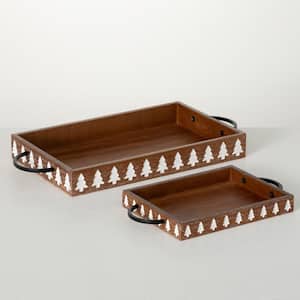 9.75 in. and 16 in. Pine Tree Wood Serving Trays Multicolored
