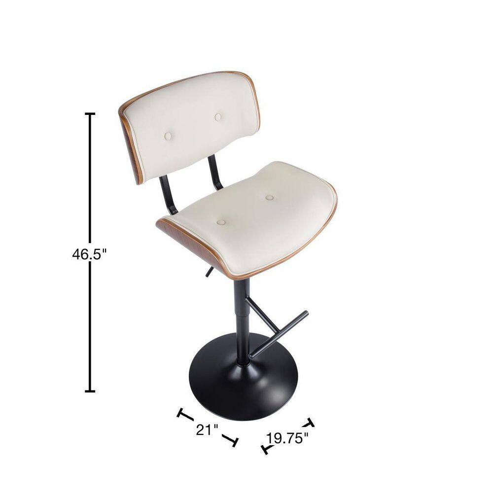Contemporary Cream Faux Leather & Walnut Adjustable Swivel Chair