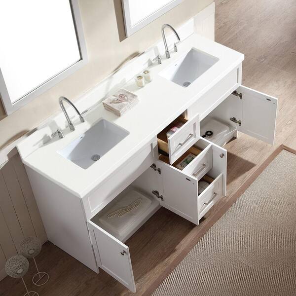 Ariel Hamlet 73 In Bath Vanity White With Quartz Top Basinirrors F073d Wq Wht The Home Depot Ariel Hamlet 73 In Bath Vanity, Hamlet 73 In White Double Sink Bathroom Vanity With Quartz Top