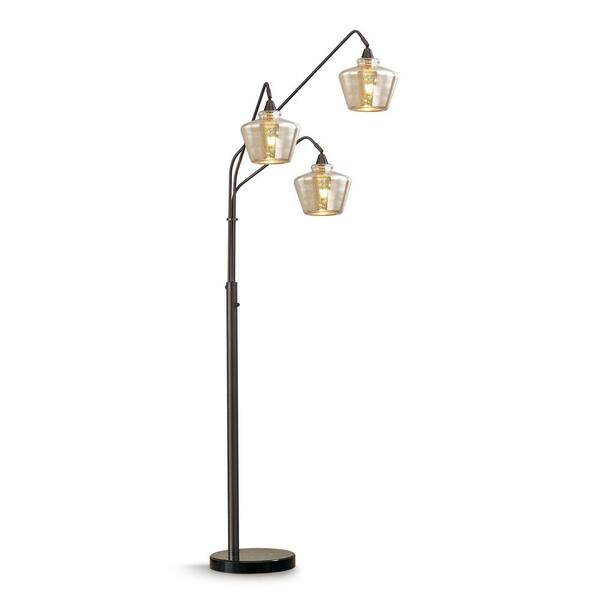 HomeGlam Midtown 83 in. Dark Bronze 3-Lights Arc Tree Floor Lamp with Mercury Glass Shades