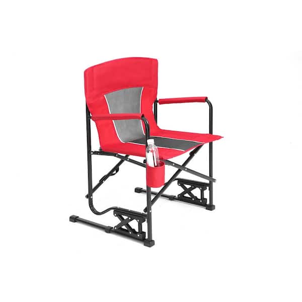INNOBULE Red Metal Portable Folding Outdoor Rocking Chair with Solid, Durable Armrests, Drink Holder and Comfortable Backrest
