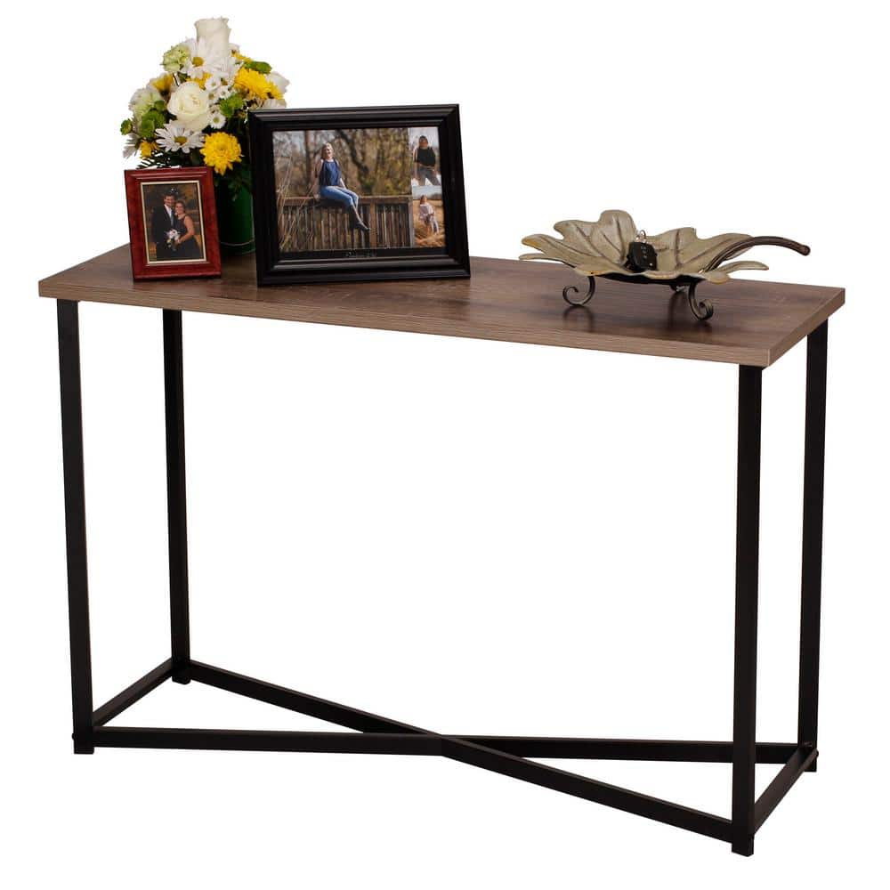 Ashwood and Metal 44" Narrow Console Table with Glass Accent
