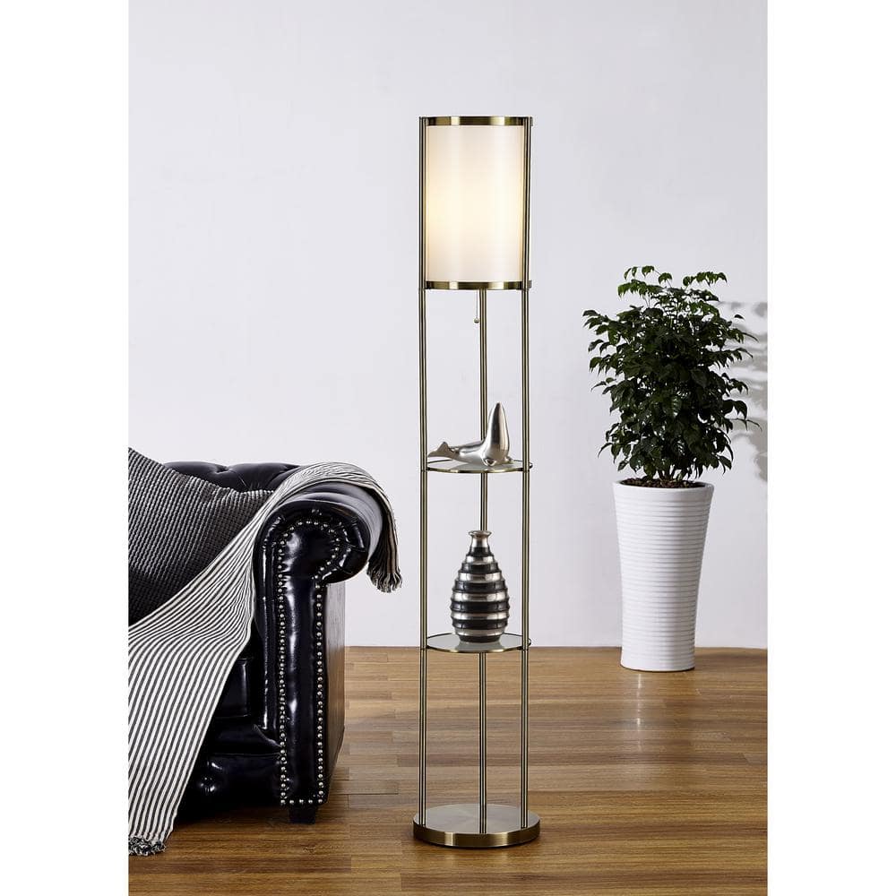 Antique Brass 63" Floor Lamp with Glass Shelves