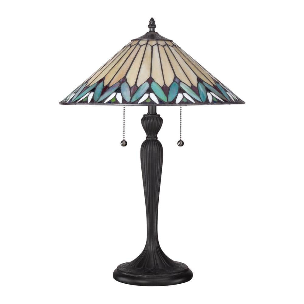 Vintage Bronze Stained Glass Tiffany Style Table Lamp