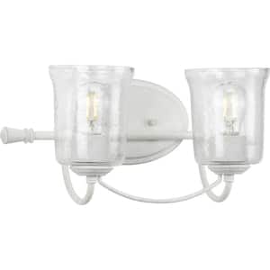 Bowman Collection 2-Light Cottage White Clear Chiseled Glass Coastal Bath Vanity Light