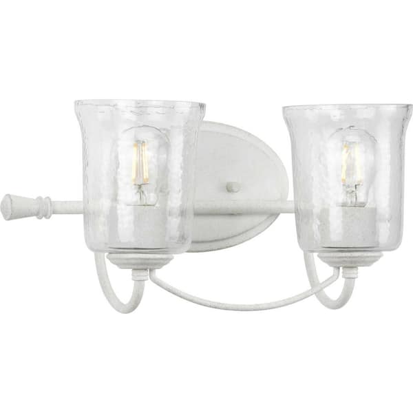 Progress Lighting Bowman Collection 2-Light Cottage White Clear Chiseled Glass Coastal Bath Vanity Light