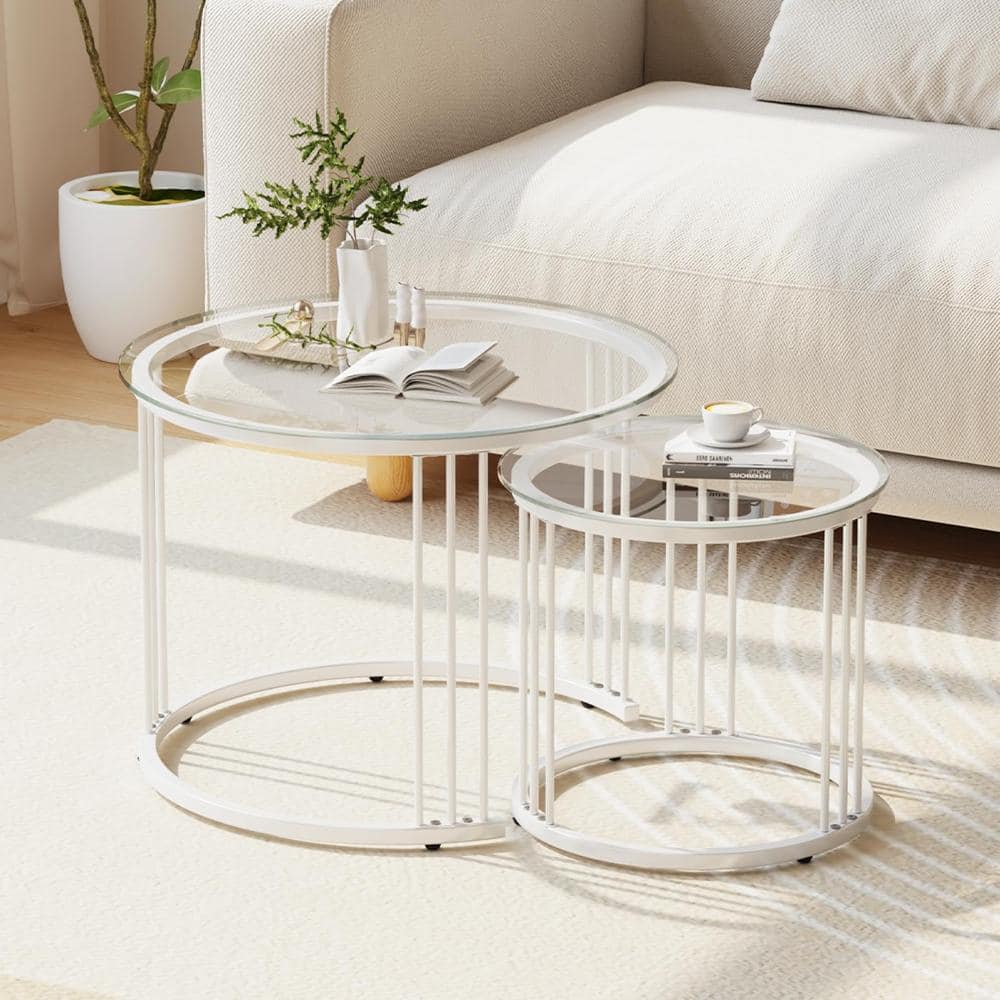 23.6 in. Round Nesting Coffee Table Set Space Saving Glass Top White 2-Piece price history on PriceWatchPro
