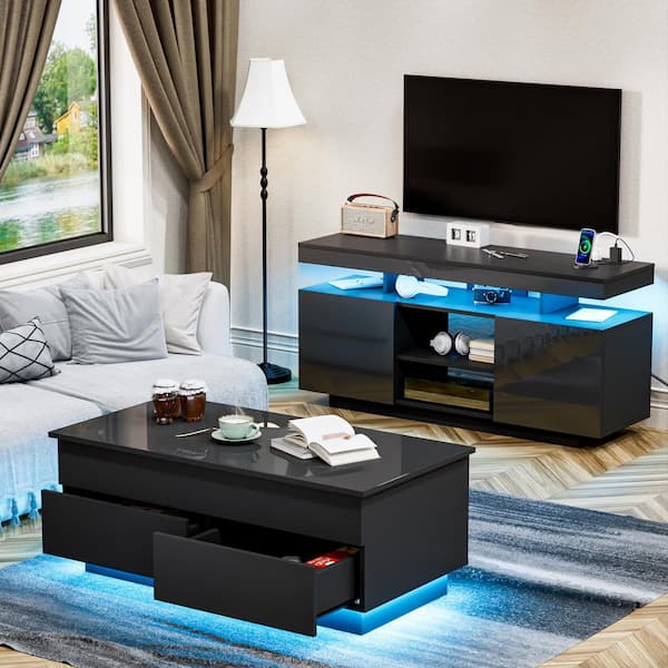 Hommpa 40.16 in. Black Rectangle Particle Board Lift Top Coffee