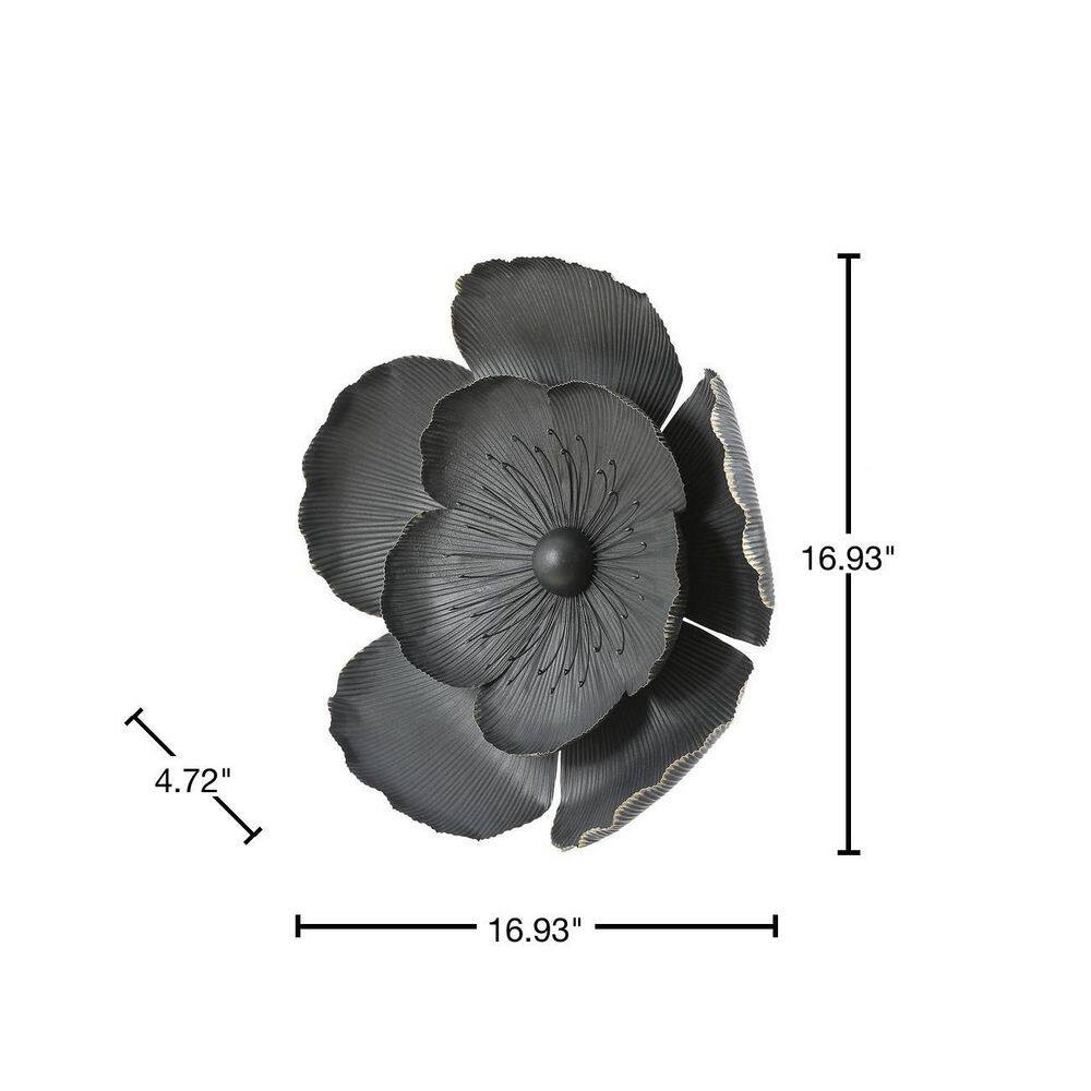LuxenHome Black and Gold Metal Flower Wall Sculptures Set