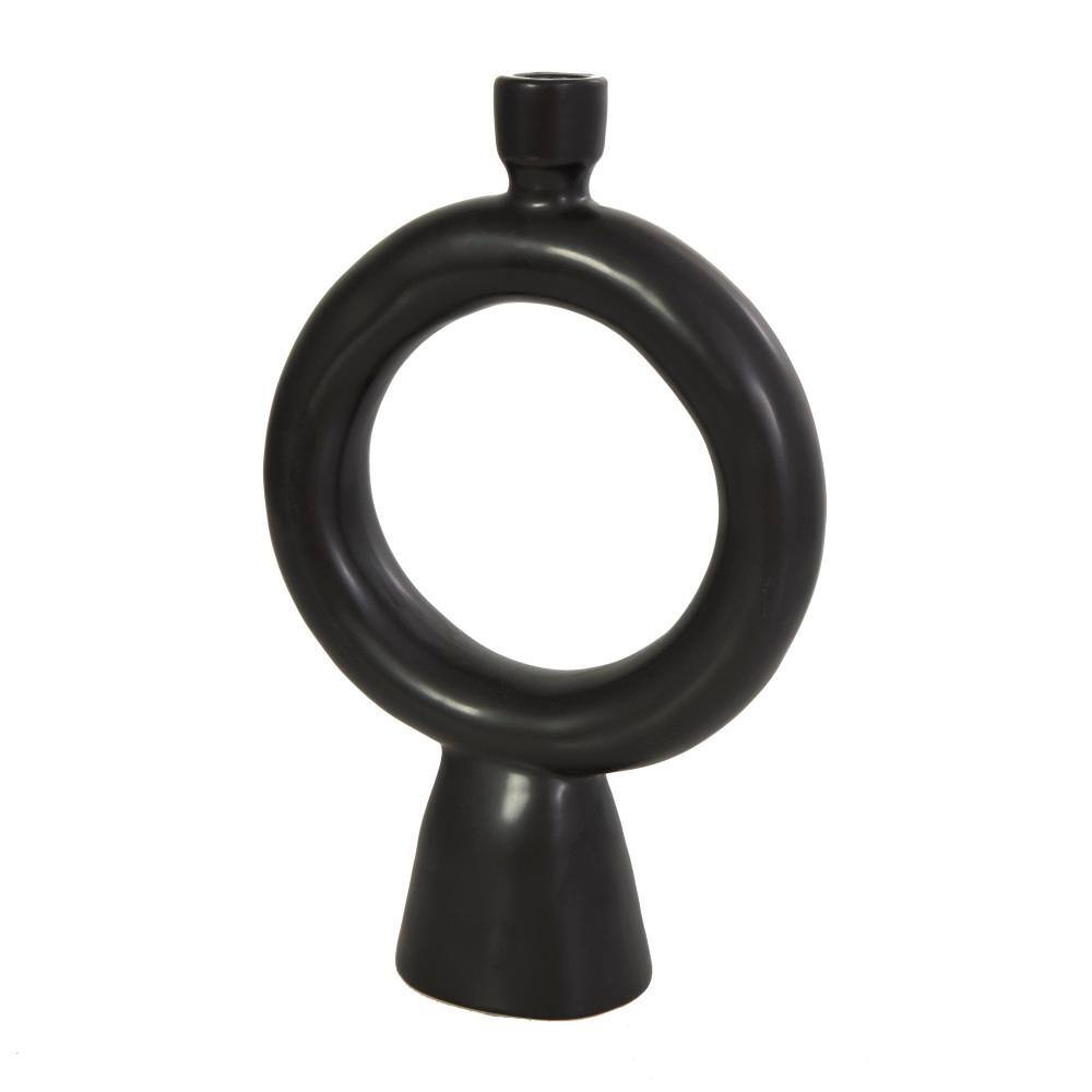 Black and White Ceramic Geometric Ring Tabletop Candlesticks, Set of 2
