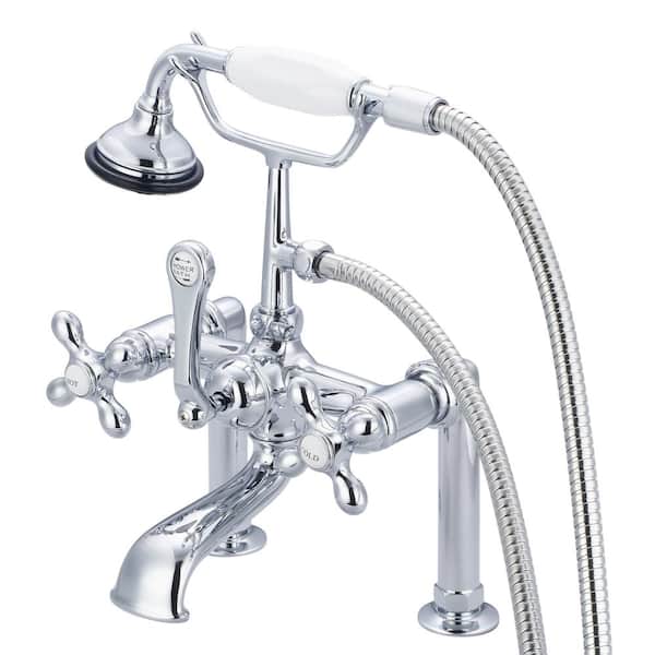 Water Creation 3-Handle Vintage Claw Foot Tub Faucet with Handshower and Cross Handles in Triple Plated Chrome