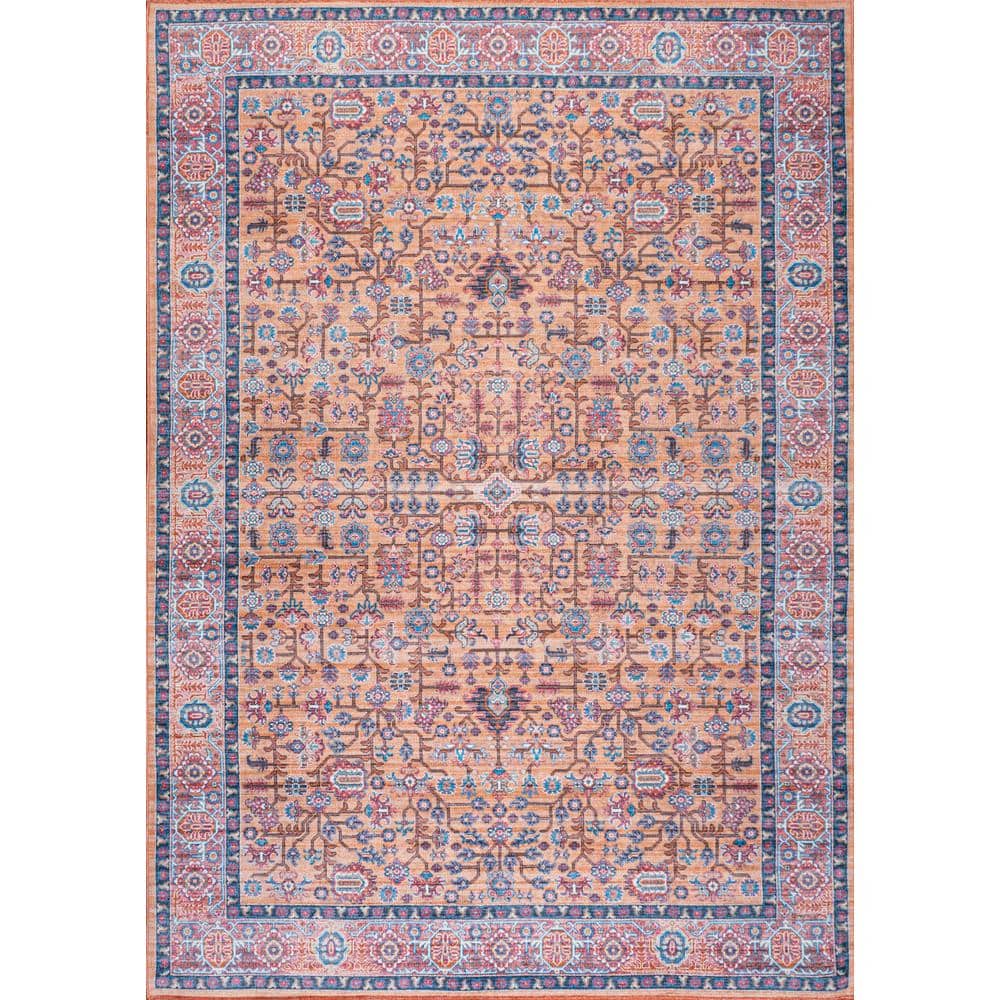 Bohemian Terracotta & Navy Persian-Inspired Washable Rug 3' x 5'