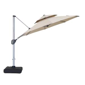 11 ft. Octagon Aluminum Offset Cantilever Patio Umbrella 360 Rotation Outdoor Tilt Umbrella with Cover and Base in Beige