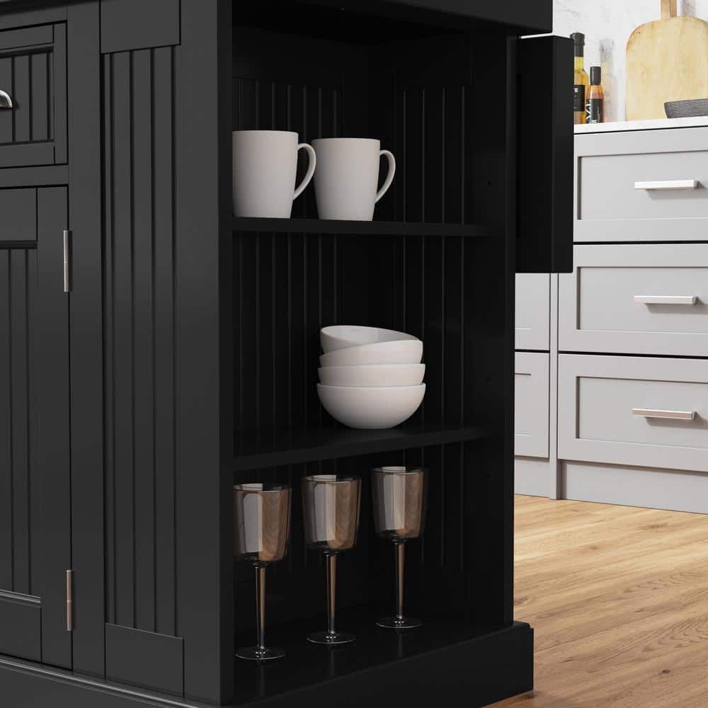 Nantucket 48" Distressed Black Wood Kitchen Island with Granite Top