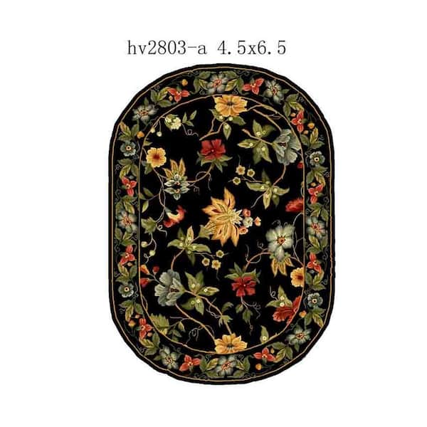 Chelsea 3 ft. x 5 ft. Oval Black Gradient Border Floral Area Rug