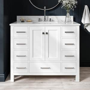 Cambridge 43 in. W x 22 in. D x 35.25 in. H Vanity in White with Carrara White Marble Vanity Top with Basin