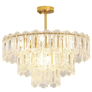 9-Light Modern Crystal Chandelier, 3-Tier Gold Semi Flush Mount Ceiling Light, Bulbs Included