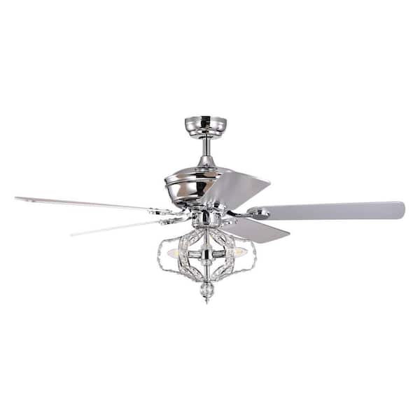 FIRHOT 52 in. Indoor Downrod Mount Chrome Ceiling Fan with Light and ...