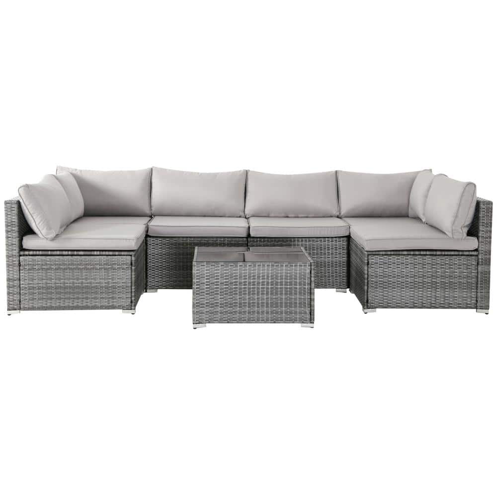 7-Piece Wicker Outdoor Sofa Sectional Set with Washable Cushions