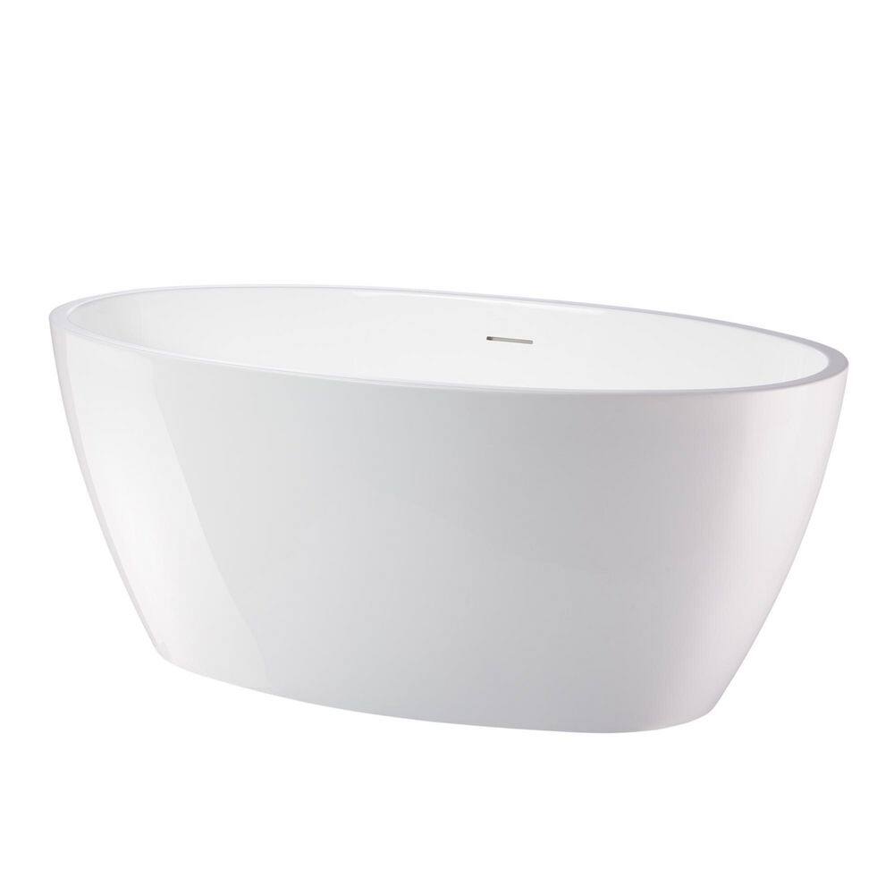 White Acrylic Freestanding Soaking Bathtub with Integrated Overflow