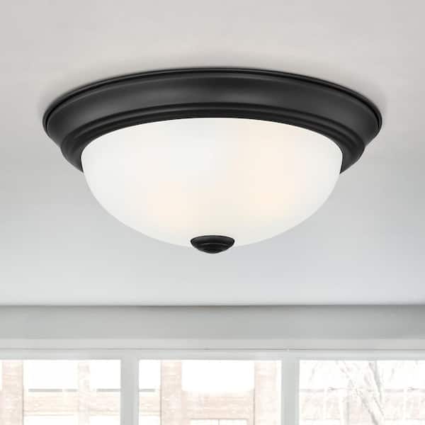 Designers Fountain Reedley 11.25 in. Traditional Matte Black Medium-Base (E26) Bulb Flush Mount for Kitchens