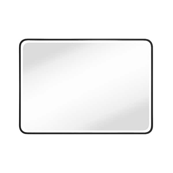 GETLEDEL 40 in. W x 30 in. H Rounded Rectangular Aluminum Frame Beveled Glass Wall Mounted Bathroom Vanity Mirror in Black