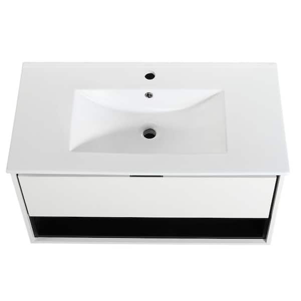 ANTFURN 18.00 in. W x 36.00 in. D x 20.00 in. H Floating Bath Vanity in White with White Ceramic Top