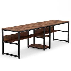 Halssey 78.74 in. Rectangular Brown Wood Writing Desk with Shelves