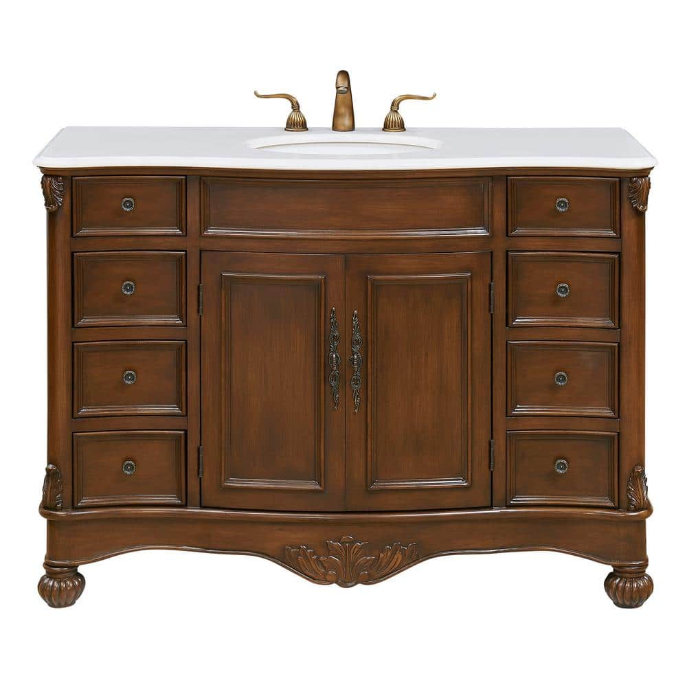 Simply Living 48 in. W x 21.5 in. D x 35 in. H Bath Vanity in Brown with Iv