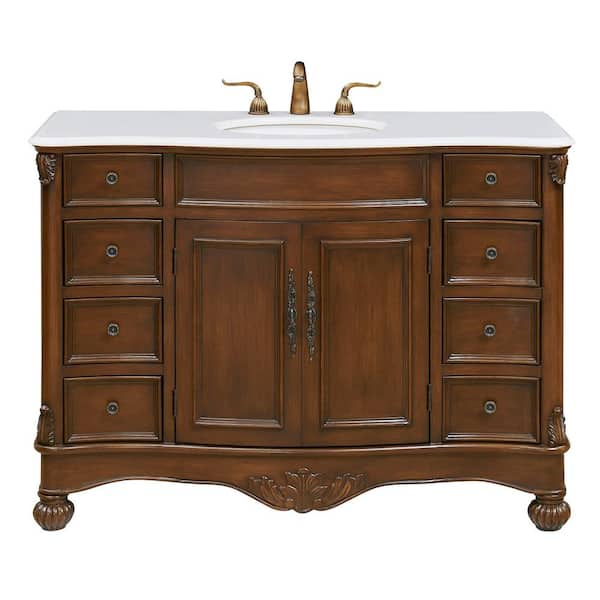 Unbranded Simply Living 48 in. W x 21.5 in. D x 35 in. H Bath Vanity in Brown with Ivory White Engineered Marble