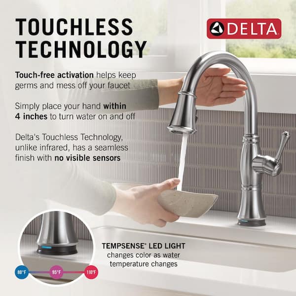 Cassidy Touch/Touchless Arctic Stainless 16 in. H Pull Down Sprayer Kitchen Faucet with 360° Spout Swivel