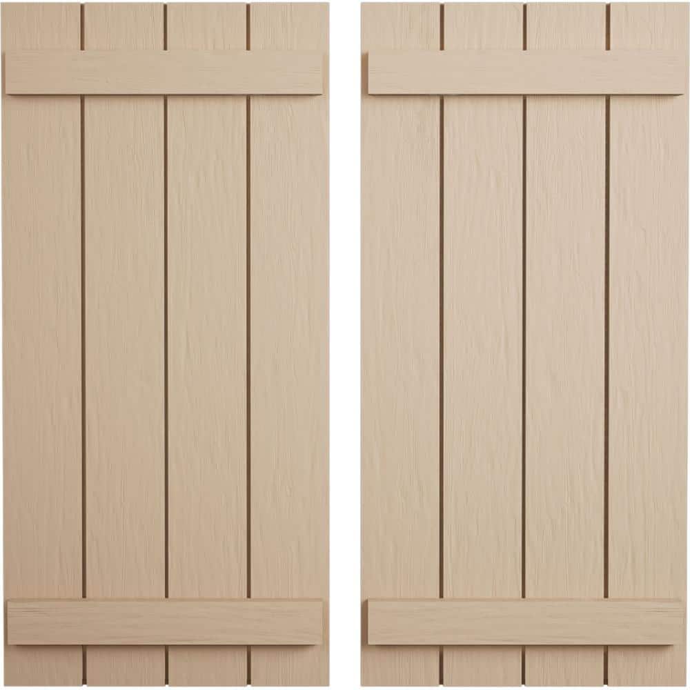 22 in. x 42 in. Timberthane Polyurethane 4-Board Joined Board-n-Batten Rough Sawn Faux Wood Shutters Pair price history on PriceWatchPro