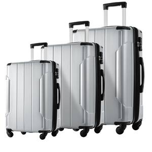 Modern 3-Piece Silver Hardshell Spinner Luggage Set with TSA Approved Lock, Lightweight 20''24''28'' & Telescopic Handle