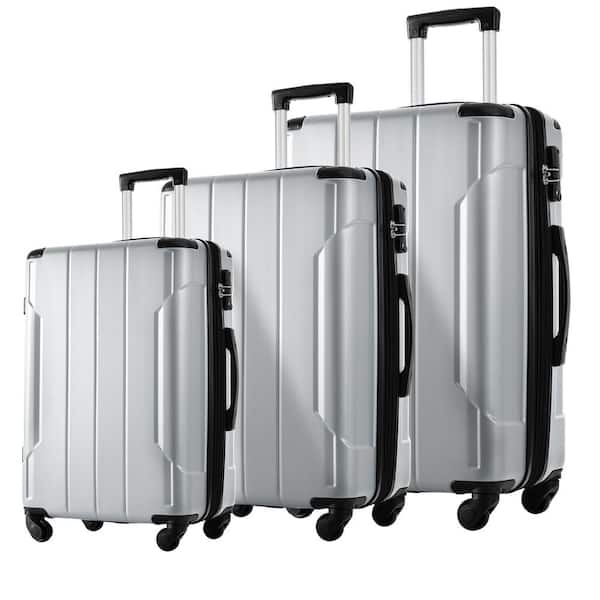 Adrinfly Modern 3-Piece Silver Hardshell Spinner Luggage Set with TSA Approved Lock, Lightweight and Telescopic Handle