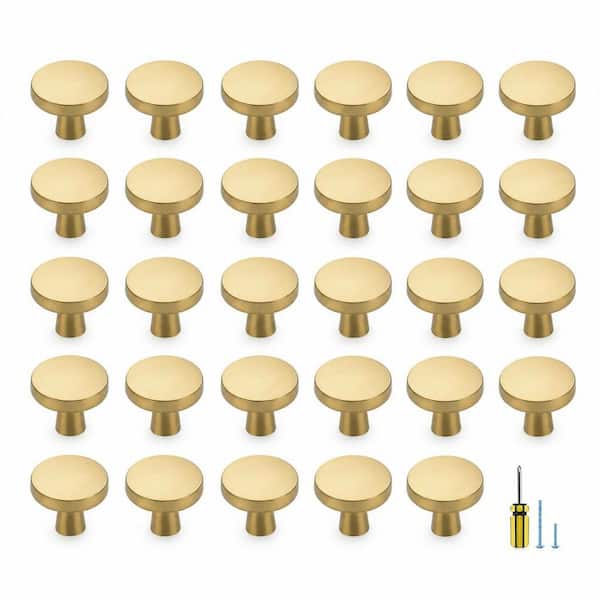 30 Pack Gold Zinc Alloy Solid Knobs Kitchen Cabinet Round Pulls Dresser Cupboard Hardware Brushed Brass Drawer Knobs